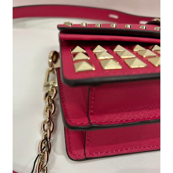 Michael Kors Greenwich Medium Studded Saffiano Leather Shoulder Bag - Rubin Red - Picture 6 of 8